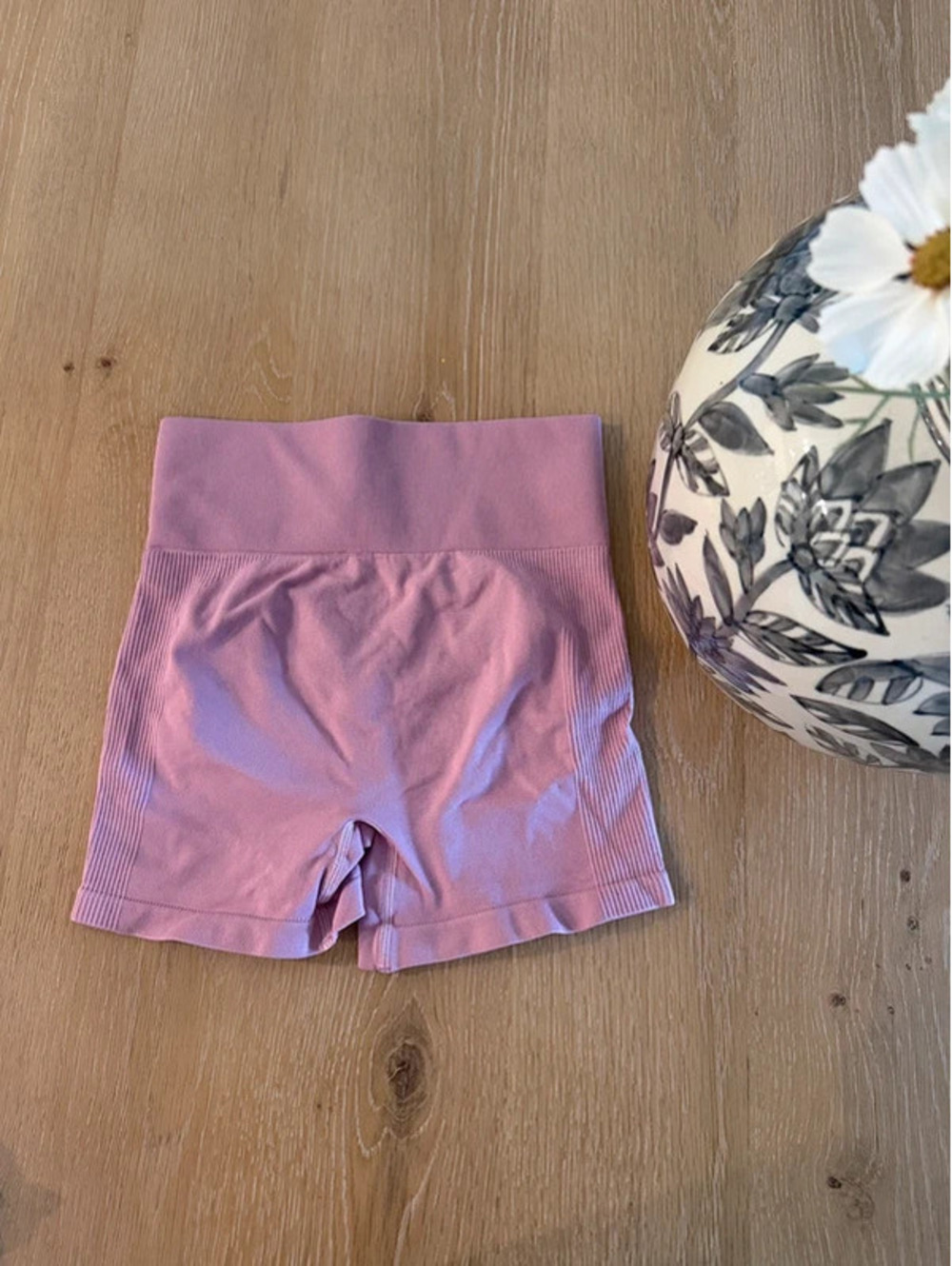 Pink high-waisted biker shorts